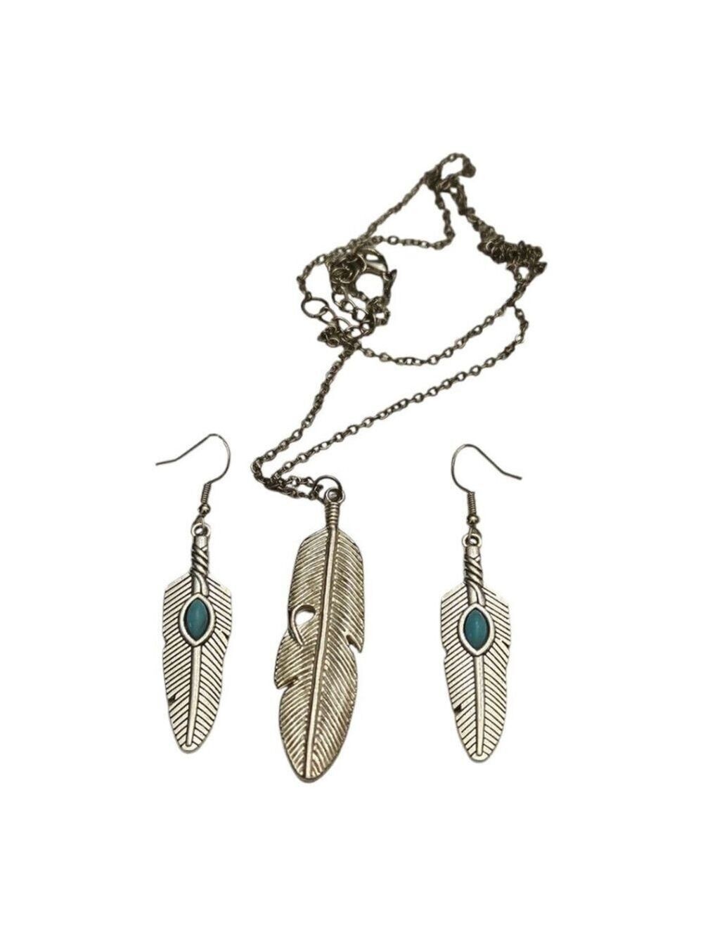 Women's Unbranded Jewelry Set Silver Feather Necklace & Earrings - Picture 3 of 4